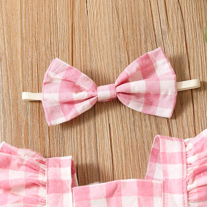 Manches volantes en coton à carreaux pour nouveau-né fille, tenue d'escalade imbibée de fesses + vêtements de sauna