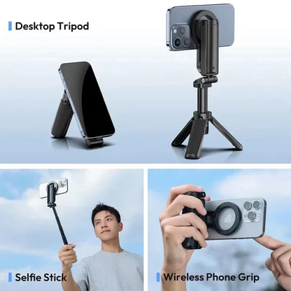 Trépied de téléphone magnétique sans fil, poignée de téléphone, perche à Selfie, trépied de bureau pour iPhone 16 15 14 13 12 Pro Max pour support de téléphone Samsung
