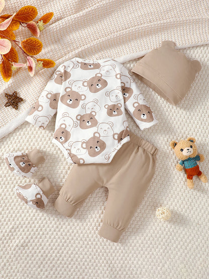 Ensemble de Vêtements pour Bébé Garçon de 0 à 9 Mois, Tenue à Manches sulf, Pantalon, Chapeau et Chaussettes, 4 Pièces/Ensemble, Printemps Automne