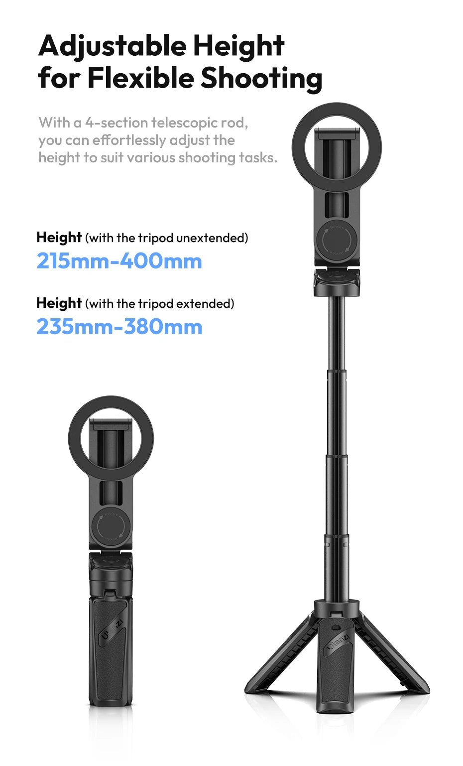 Ulanzi JJ03 trépied de téléphone magnétique sans fil poignée de téléphone Selfie bâton trépied de bureau pour iPhone 16 15 14 13 Pro Pro Max
