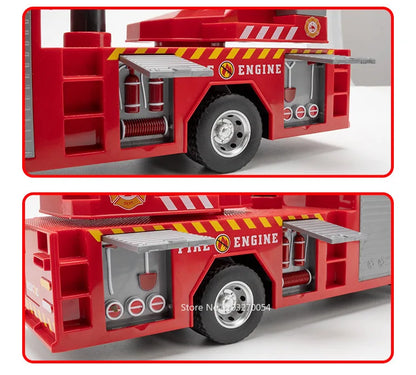 1:18 pétrolier d'eau alliage échelle camion de pompier modèle jouets voiture moulé sous pression en métal ingénierie véhicule portes ouvert son lumière jouet garçon cadeau