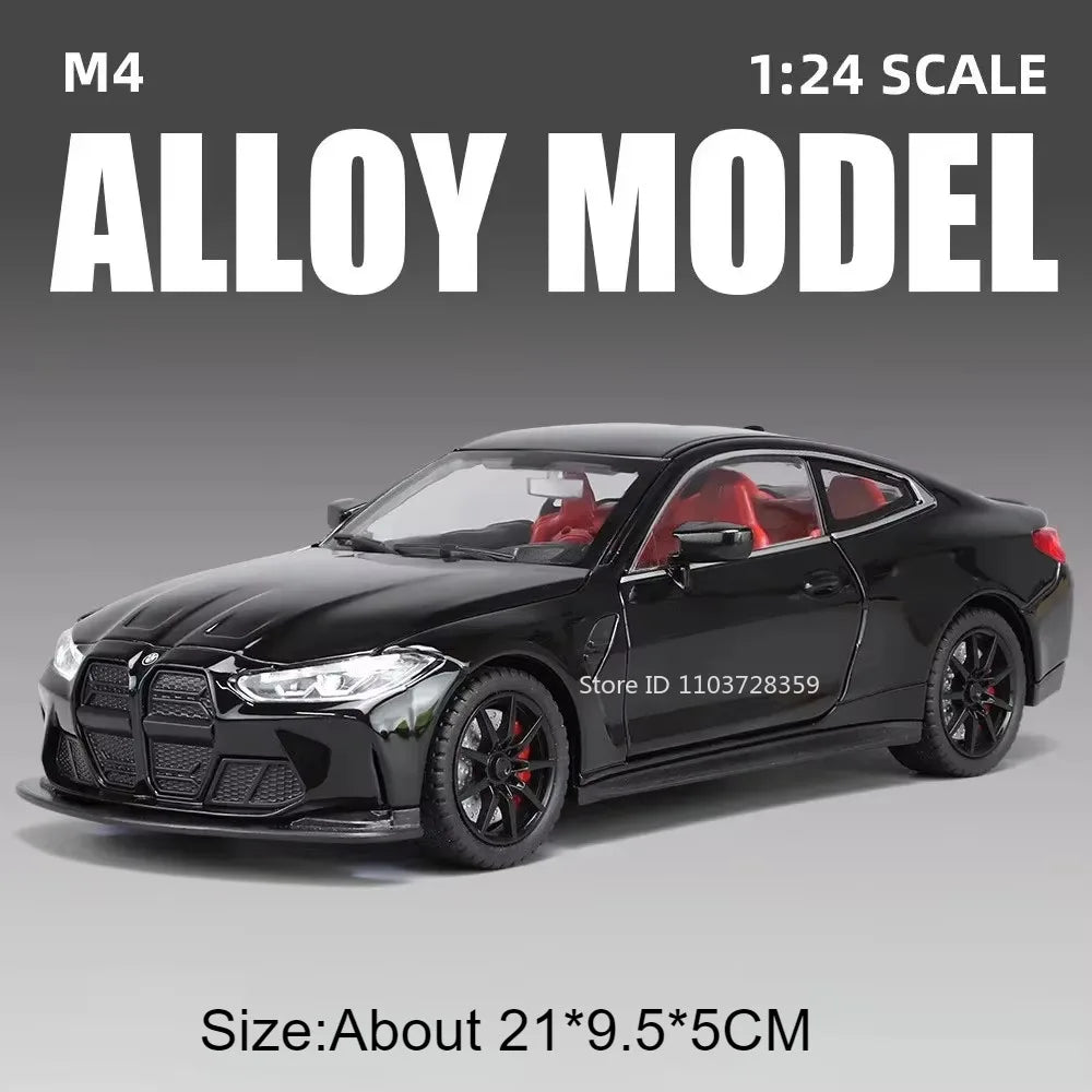 Modèle de voiture jouet Miniature M4 760Li 1:24, en alliage moulé sous pression, son et lumière, portes ouvertes, traction arrière, Absorption des chocs, véhicules jouets, cadeaux pour enfants