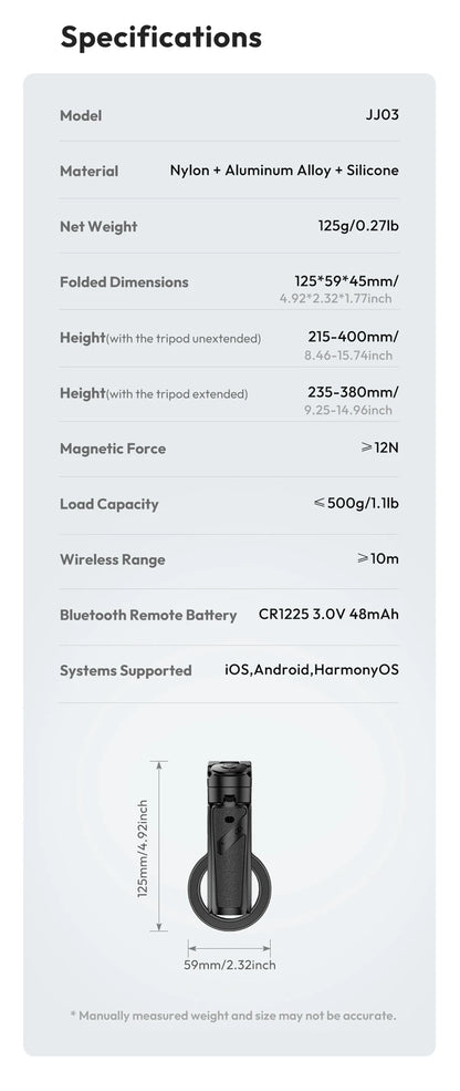 Ulanzi JJ03 perche à Selfie magnétique trépied de téléphone pour iPhone 16 15 14 13 12 Pro Max Magsafe Smartphone poignée sans fil support de bureau