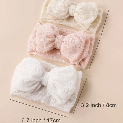 Bandeau en maille respirante et douce pour bébé, 3 pièces, avec nœud Double couche, haute élasticité, couvre-chef adapté aux nourrissons et aux jeunes enfants