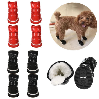 Chaussures d'hiver chaudes et imperméables pour animaux de compagnie, bottes de neige pour chien souriant, chaussures de pluie pour chiot, accessoires pour chihuahua et bouledogue, 4 pièces/ensemble