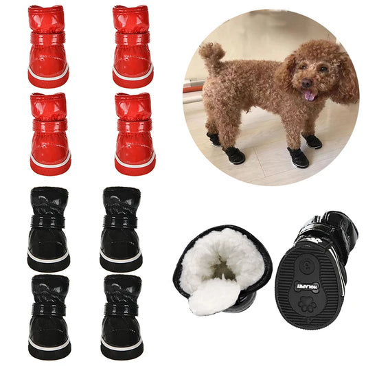 Chaussures d'hiver chaudes et imperméables pour animaux de compagnie, bottes de neige pour chien souriant, chaussures de pluie pour chiot, accessoires pour chihuahua et bouledogue, 4 pièces/ensemble