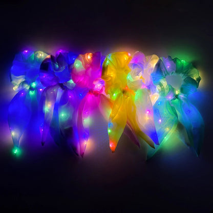 Chouchous lumineux LED populaires pour femmes et filles, corde à cheveux scrunchy scintillante, bandeau lumineux pour Halloween
