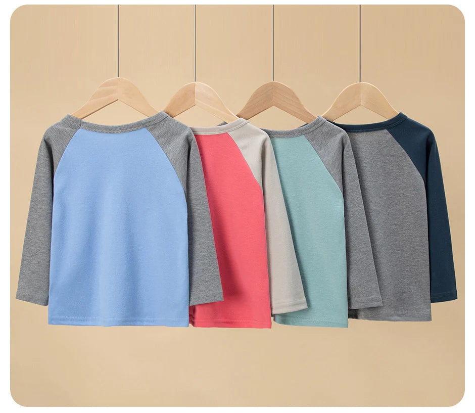 1/4 Pack 2025 nouveau printemps et automne enfants couleur correspondant à manches longues T-shirt pour garçons et filles décontracté Joker T-shirt