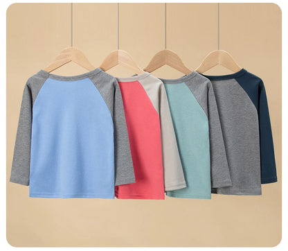 1/4 Pack 2025 nouveau printemps et automne enfants couleur correspondant à manches longues T-shirt pour garçons et filles décontracté Joker T-shirt
