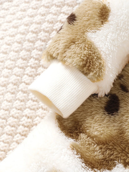 Combinaison d'hiver en peluche pour bébé fille, à la mode, décontractée, mignonne, motif petit ours, fermeture éclair inclinée, capuche, manches longues