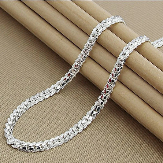 Collier en argent Sterling 925 pour hommes et femmes, chaîne latérale de 5mm, 16/18/20/22/24 pouces, bijoux de fiançailles et de mariage à la mode
