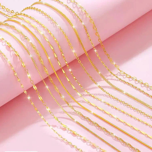 Chaîne de collier couleur or 14k pour femmes, boîte, os de serpent/étoilé/chaîne croisée, collier de 18 pouces, bijoux fins, cadeaux