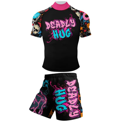 Cody Lundin nouveaux modèles personnalisés manches courtes Polyester extensible éruptions cutanées Shorts MMA BJJ ensembles avec ceinture en caoutchouc