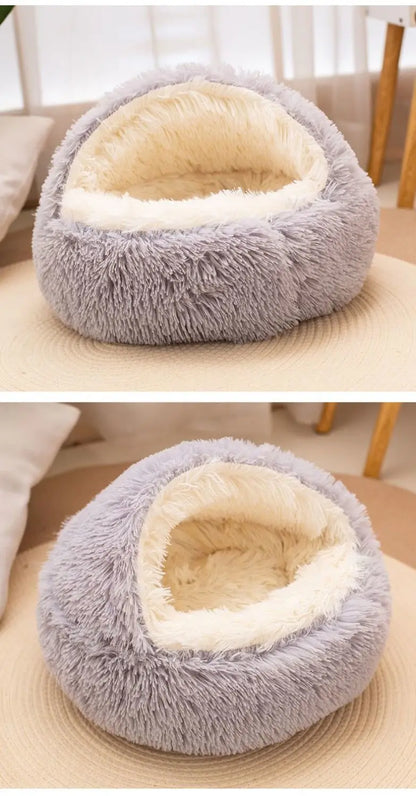 Lit pour animaux de compagnie 2 en 1 en peluche douce 50CM avec housse lit rond pour chat matelas pour chiot chaud chat chien nid de couchage grotte pour petits chiens tapis