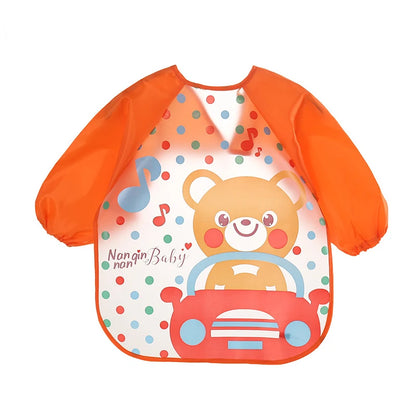 Bavoir anti-salissures pour bébé de 0 à 3 ans, manteau à manches longues, avec sangle, doux, mignon, motif de dessin animé, D343