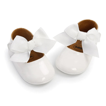 Meckior bébé chaussures nœud papillon semelle en caoutchouc anti-dérapant PU Ballet pantoufles bébé fille robe chaussures premier marcheur enfant en bas âge berceau chaussures