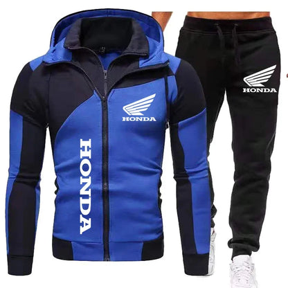 Nouveau ensemble de sport décontracté deux pièces à col montant en pur coton Honda pour hommes avec veste à double fermeture éclair et sweat-shirt à capuche haut ouvert