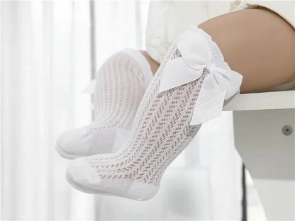 Chaussettes d'été en coton pour bébé fille de 0 à 24 mois, avec nœud en maille et dentelle, aux genoux, pour nouveau-né, princesse, longues, nouvelle collection 2024