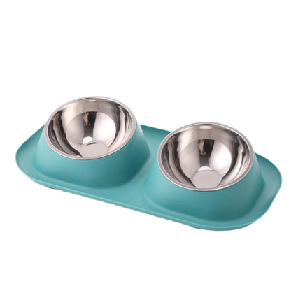 Bol Double en acier inoxydable pour chien et chat, récipient de nourriture pour chat, Base antidérapante, mangeoire d'eau pour animaux de compagnie, protection inclinable du cou, bols pour chiots et chats, 1 pièce