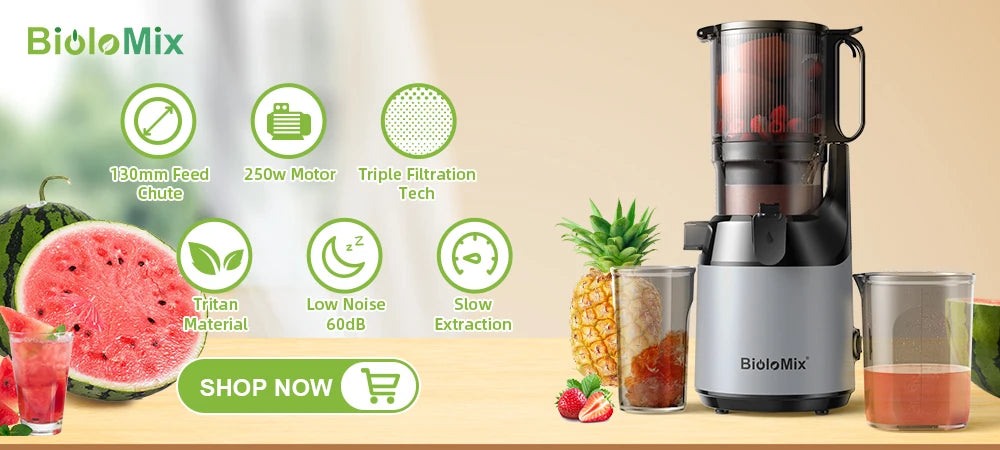 BioloMix-Extracteur de Jus Écrasé, Froid PMurcia Ju479, Fente de Rajeunissement de 78mm, Convient aux Fruits Entiers, Facile à Nettoyer, 200W