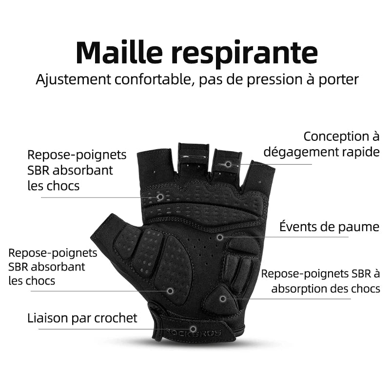 ROCKBROS gants de cyclisme demi-doigt antichoc résistant à l'usure respirant vtt route vélo gants hommes femmes sport vélo équipement