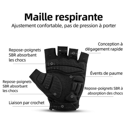 ROCKBROS gants de cyclisme demi-doigt antichoc résistant à l'usure respirant vtt route vélo gants hommes femmes sport vélo équipement