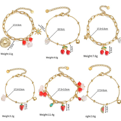 Nextvance été mode plaqué or Bracelets pour femme rouge fraise cerise pastèque breloques en acier inoxydable bijoux cadeaux