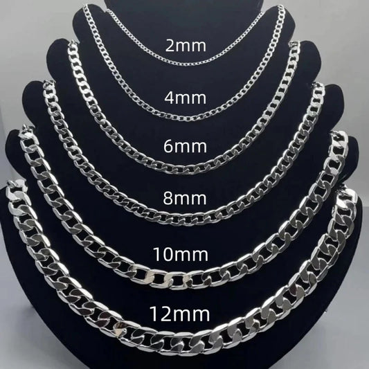 Collier en argent Sterling 925 pour hommes et femmes, 2/4/6/8/10/12MM, 40-75cm, chaîne faciale, fermoir à homard, bijoux de fiançailles, cadeaux