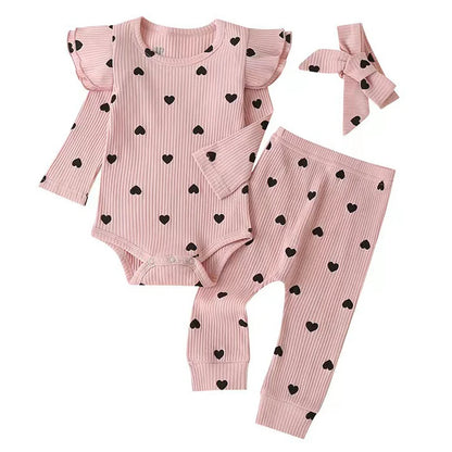 3 pièces bébé fille tenue ensemble nouveau-né enfant en bas âge enfants ensemble de vêtements bébé filles dentelle volants coton body + pantalon + bandeau vêtements