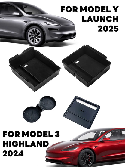 Boîte de rangement pour Console centrale Tesla, nouveau modèle Y 2025, lancement Juniper modèle 3 Highland 2024, boîte d'accoudoir, coussinet supérieur et inférieur en Silicone