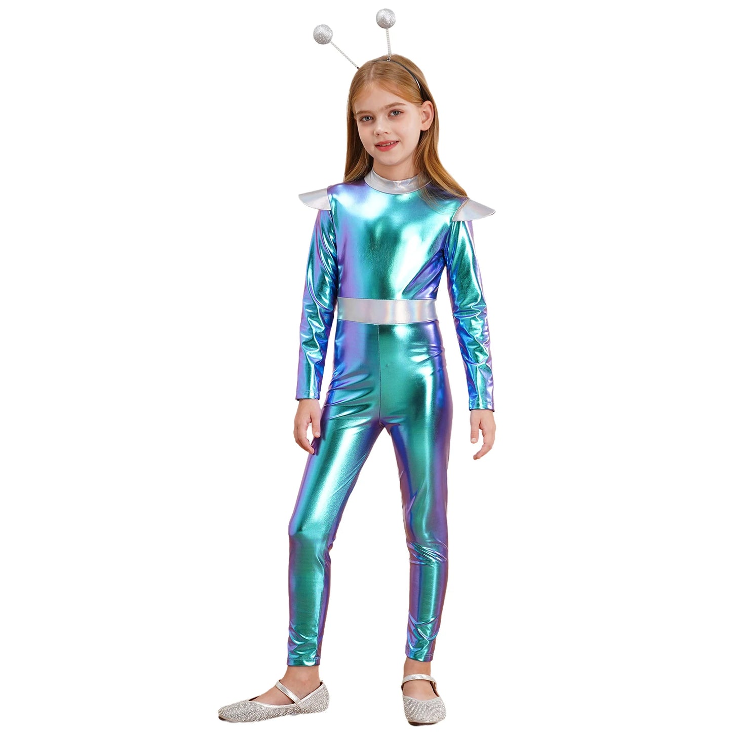 Costume de Cosplay Alien pour filles et garçons, combinaison d'astronaute à manches longues avec cerceau pour cheveux, pour fête de carnaval d'halloween