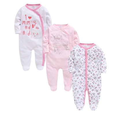 Ensemble de vêtements 100% coton pour bébés filles de 0 à 12 mois, barboteuse à manches longues pour nouveau-né garçon, combinaison imprimée Carton, printemps-automne, 3 pièces/lot