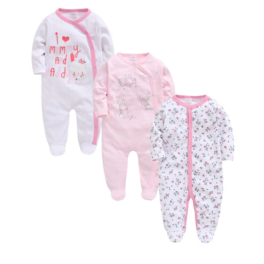 Ensemble de vêtements 100% coton pour bébés filles de 0 à 12 mois, barboteuse à manches longues pour nouveau-né garçon, combinaison imprimée Carton, printemps-automne, 3 pièces/lot