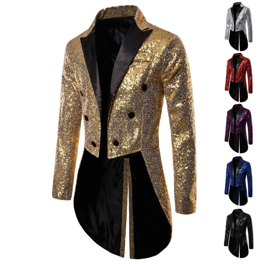 Manteau de Costume à paillettes dorées brillantes pour hommes, veste de smoking à Double boutonnage pour marié de mariage, Costume de fête sur scène de bal
