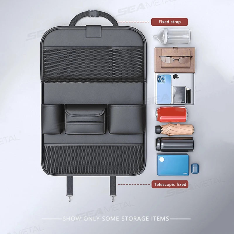 SEAMETAL 8 en 1 sac de rangement pour dossier de siège de voiture avec plateau pliable résistant à l'usure étanche organisateur de siège arrière de voiture porte-mouchoirs/gobelet