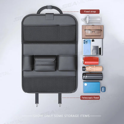 SEAMETAL 8 en 1 sac de rangement pour dossier de siège de voiture avec plateau pliable résistant à l'usure étanche organisateur de siège arrière de voiture porte-mouchoirs/gobelet