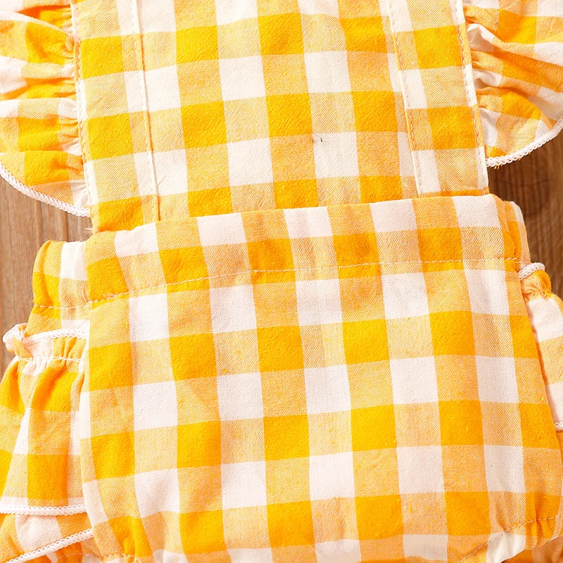 Manches volantes en coton à carreaux pour nouveau-né fille, tenue d'escalade imbibée de fesses + vêtements de sauna