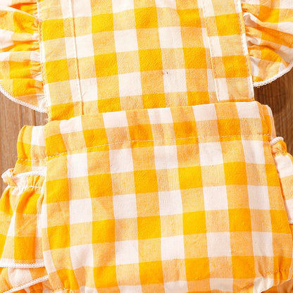 Manches volantes en coton à carreaux pour nouveau-né fille, tenue d'escalade imbibée de fesses + vêtements de sauna