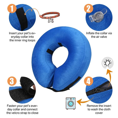 Cônes pour chiens après chirurgie, collier de protection gonflable pour chien, collier de récupération pour animaux de compagnie, cône doux pour petits, moyens ou grands chiens, chats