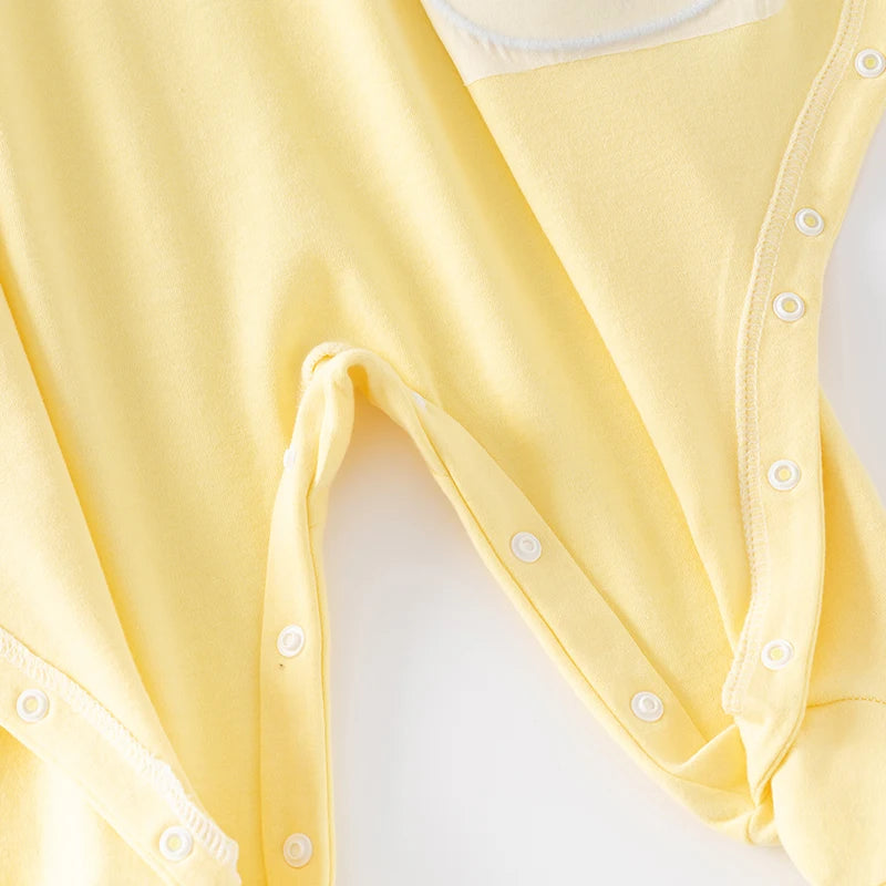 Combinaison printemps et automne pour nouveau-né fille, à manches longues, en pur coton, lapin brodé de dessin animé jaune mignon