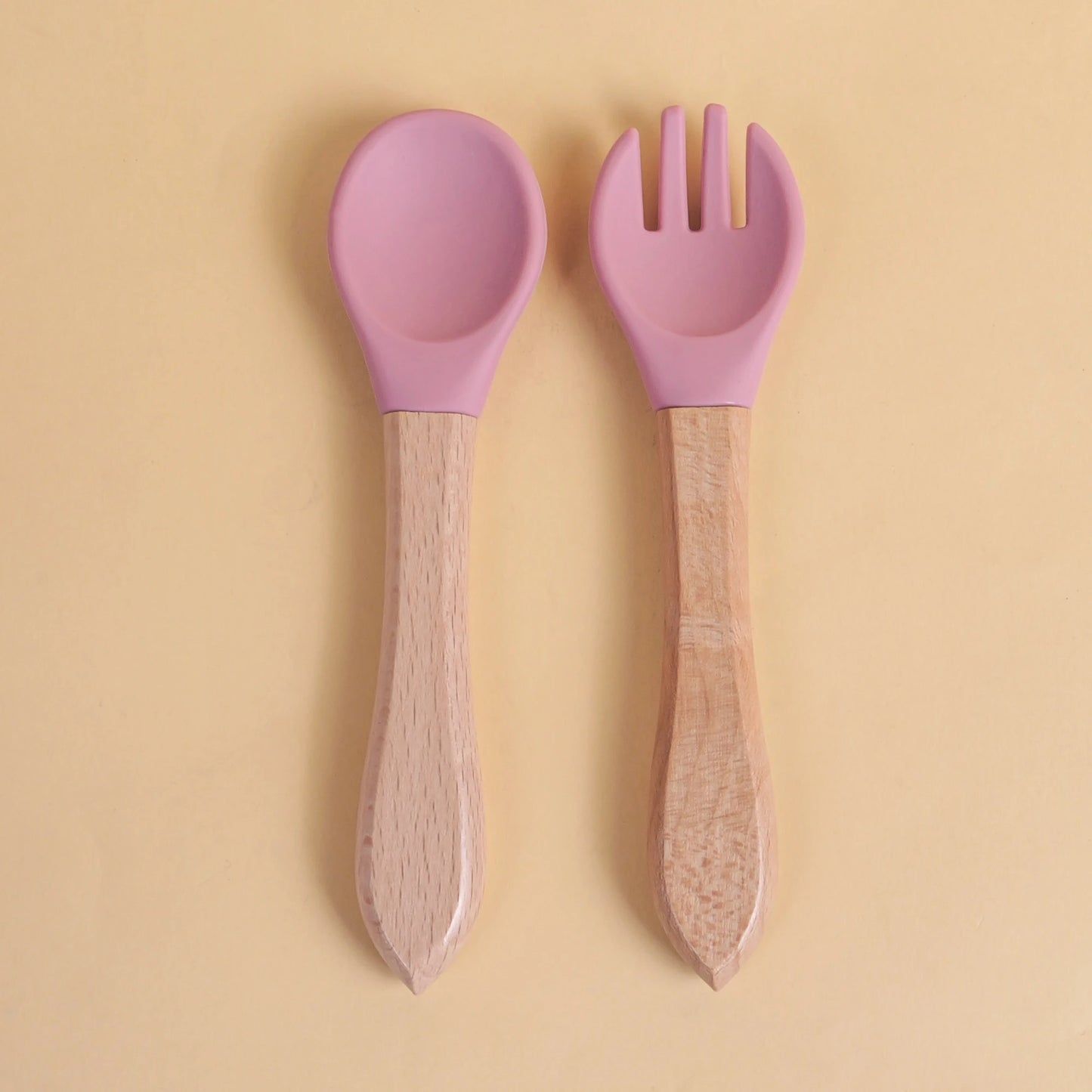 2 pièces/ensemble vaisselle bébé cuillère fourchette ensemble enfants Silicone bois alimentation formation bébé vaisselle couverts bébé alimentation fournitures