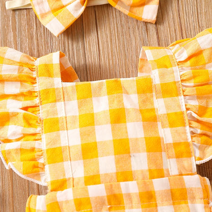 Manches volantes en coton à carreaux pour nouveau-né fille, tenue d'escalade imbibée de fesses + vêtements de sauna