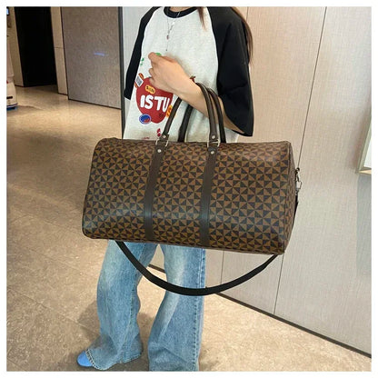 Sacs de voyage rétro géométriques en PU pour femmes, grande capacité, sacs à bandoulière classiques de haute qualité, couleurs assorties, 2024