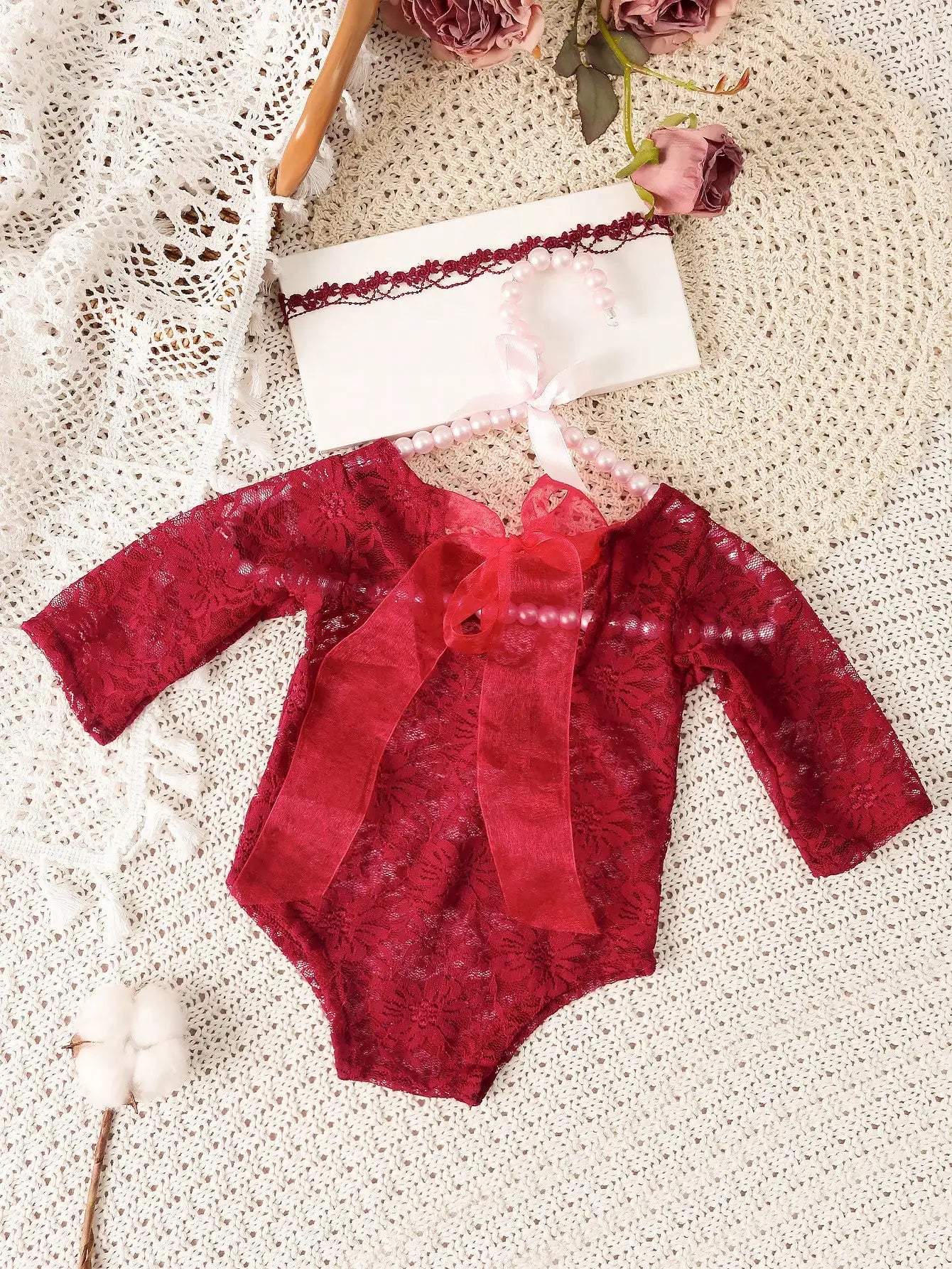 Ylsteed – ensemble 2 pièces pour nouveau-né, barboteuse en dentelle, tenues de photographie pour nourrissons avec bandeau assorti, accessoires de prise de vue Photo pour bébé fille