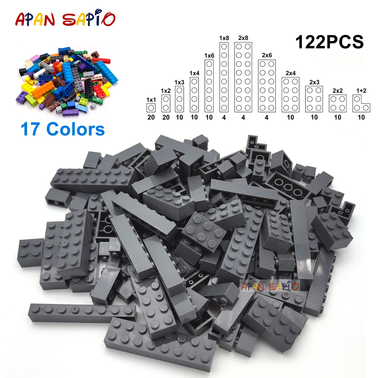 122 pièces figurines épaisses briques 12 tailles bricolage blocs de construction éducatif taille créative Compatible avec 3001 jouets en plastique pour les enfants