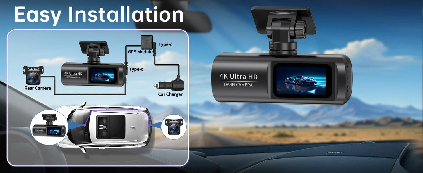 UHD 4K WiFi Dash Cam double objectif enregistreur de conduite voiture DVR en option 1080P caméra à objectif arrière GPS 24H surveillance du stationnement boîte noire