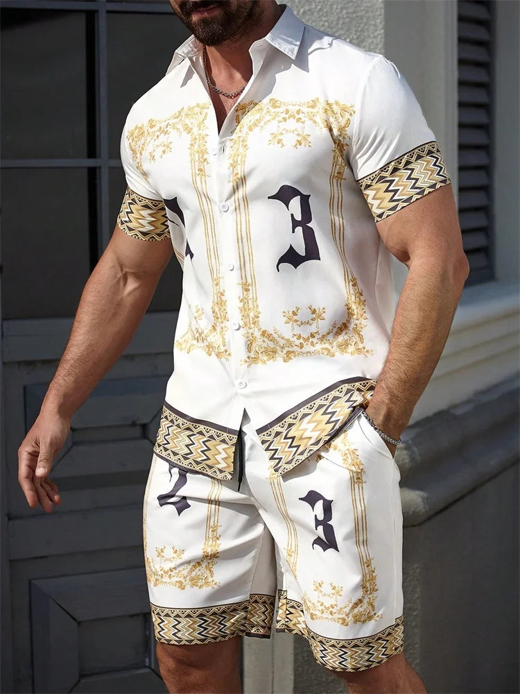 2025 Chemise à manches courtes pour hommes avec motif rétro imprimé bleu pour des vacances d'été décontractées, à la mode et quotidiennes