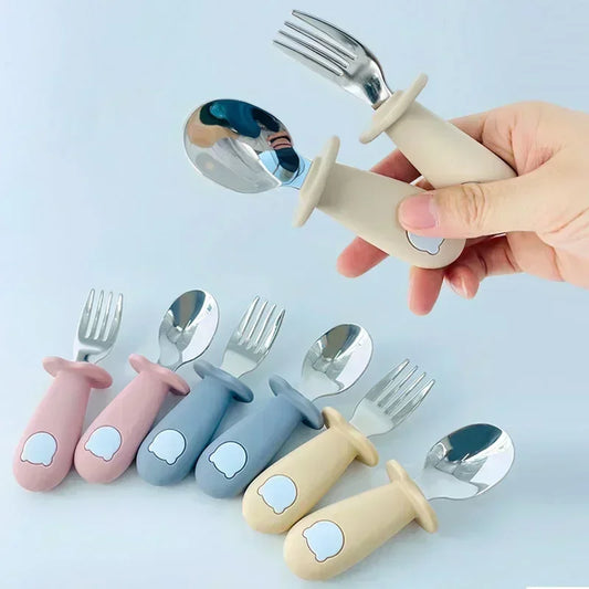 Ensemble de vaisselle de dessin animé pour bébé, ustensiles pour enfants en acier inoxydable, couverts de table pour tout-petits, dessin animé, cuillère d'alimentation pour nourrissons, fourchette