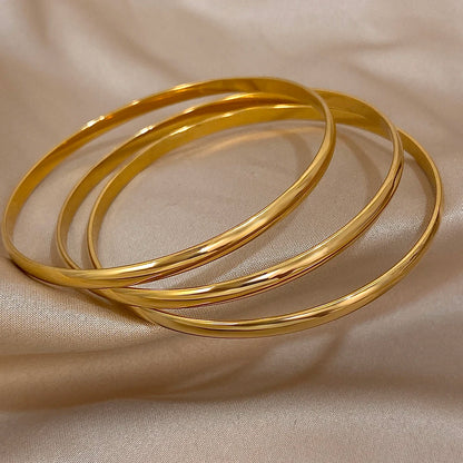 Bracelet en acier inoxydable plaqué or brillant 18 carats pour femmes, 3 pièces, bracelets de base minimalistes, bijoux étanches