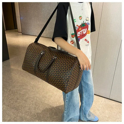 Sacs de voyage rétro géométriques en PU pour femmes, grande capacité, sacs à bandoulière classiques de haute qualité, couleurs assorties, 2024